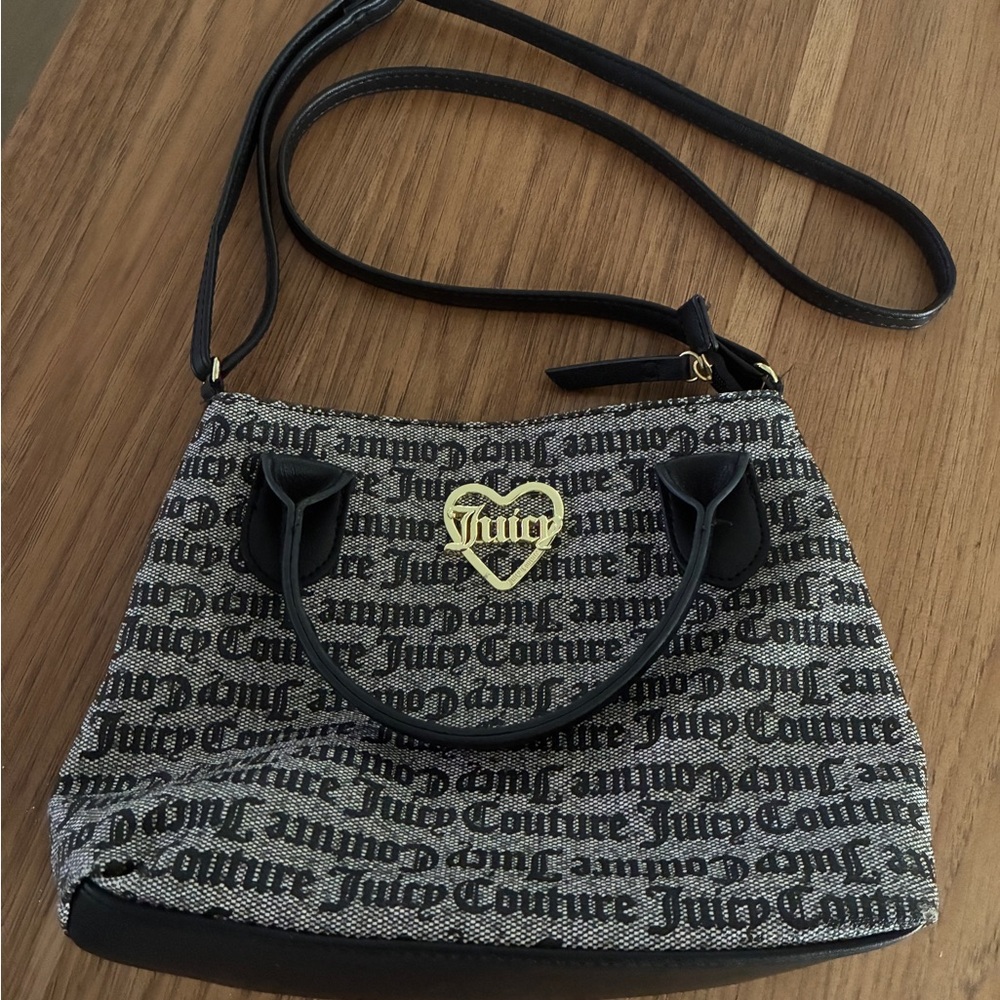 Juicy Couture Black and Gray Satchel with Gold Emblem